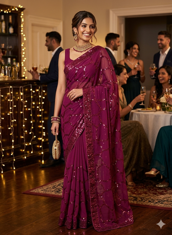 Georgette sequin saree