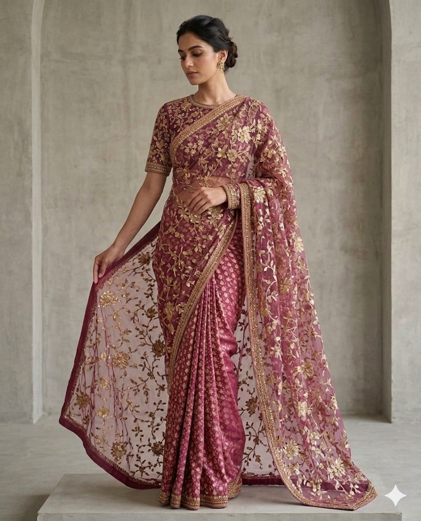 Combination Banarasi silk and Net saree