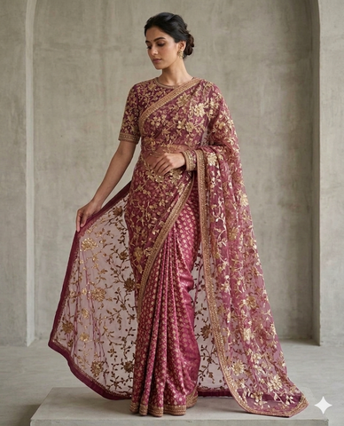 Combination Banarasi silk and Net saree
